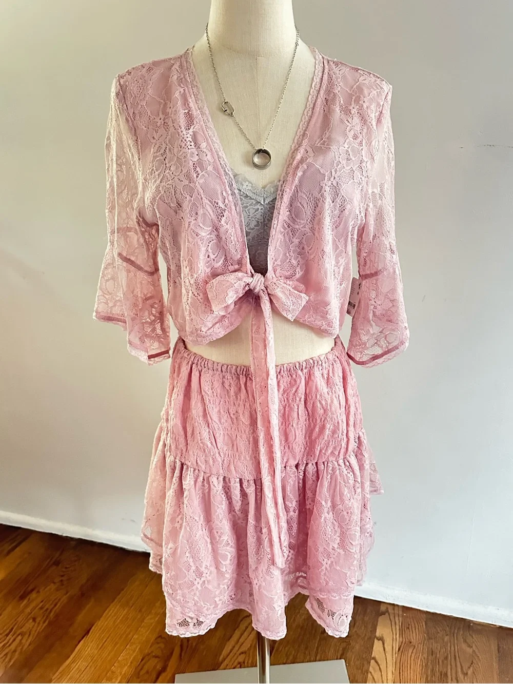 Free People Dusty Pink Lace Cutout Dress Romantic Coquette Boho Dress NWT - Picture 1 of 6